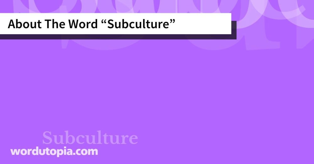 About The Word Subculture